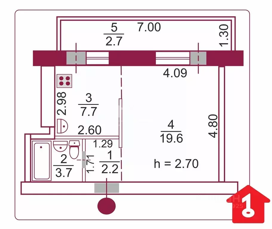1-к кв. Омская область, Омск ул. Завертяева, 23к4 (33.21 м) - Фото 1