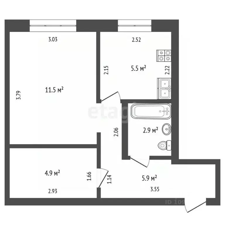 1-к кв. Башкортостан, Стерлитамак ул. Худайбердина, 182 (30.7 м) - Фото 1