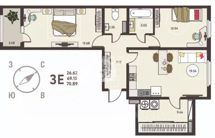 2-к кв. Липецкая область, Липецк ул. Механизаторов, 15А (70.89 м) - Фото 2