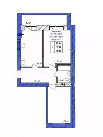 2-к. квартира, 66 м, 8/9 эт. - Фото 0