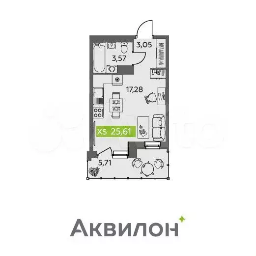 Квартира-студия, 25,6 м, 4/9 эт. - Фото 0