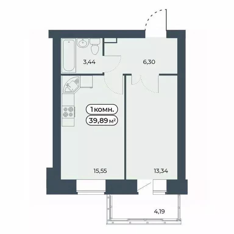 1-к кв. Красноярский край, Красноярск Мята жилой комплекс (39.89 м) - Фото 1