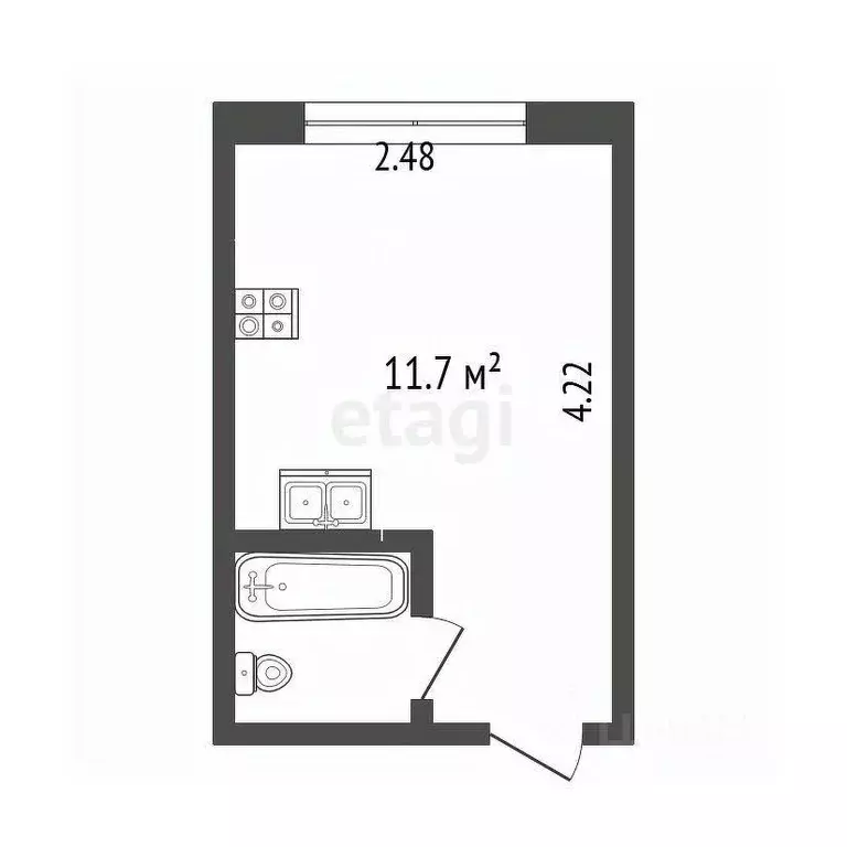 Студия Томская область, Томск ул. Лазарева, 9 (11.66 м) - Фото 1