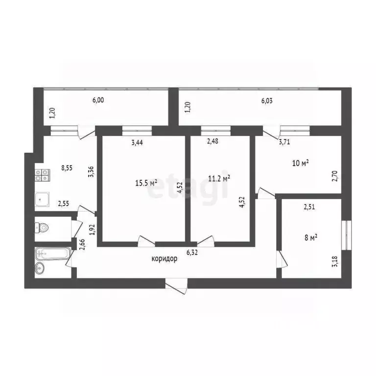 4-к кв. Тюменская область, Тюмень Профсоюзная ул., 32 (70.7 м) - Фото 2