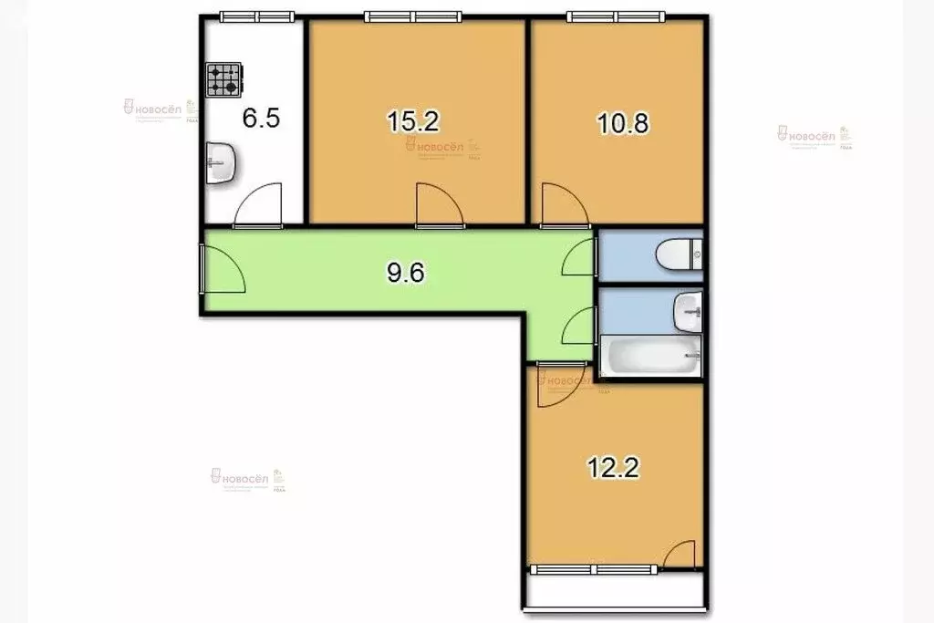1к в 3-комнатной квартире (15.2 м) - Фото 0