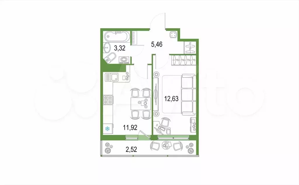 1-к. квартира, 33,4м, 13/22эт. - Фото 1