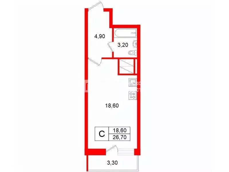 Студия Санкт-Петербург Рыбацкий просп., 18к2 (26.7 м) - Фото 2