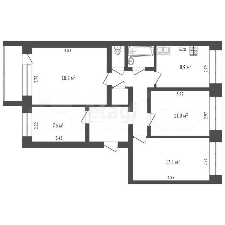 4-к. квартира, 75 м, 4/5 эт. - Фото 1