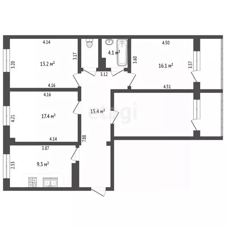 3-к кв. Пермский край, Пермь ул. 1-я Красноармейская, 3 (77.4 м) - Фото 1