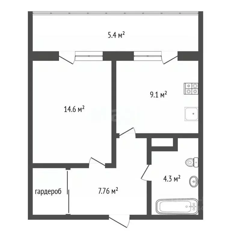 1-к кв. Тюменская область, Тюмень ДОК мкр, ул. Ботаническая, 1 (35.8 ... - Фото 2