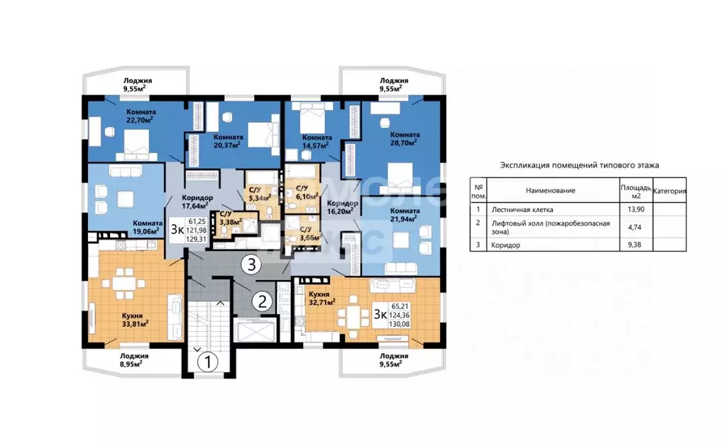 3-к кв. Курская область, Курск Южный пер., 14 (129.3 м) - Фото 2