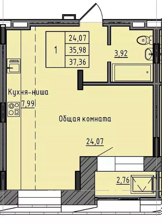 1-к кв. саха (якутия), якутск 37-й кв-л, (37.36 м) - Фото 0