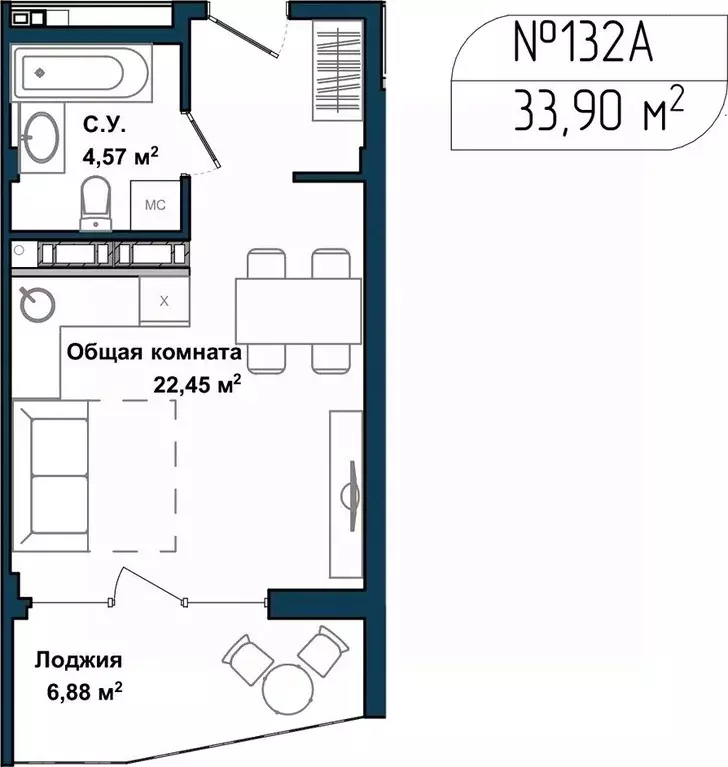 Студия Севастополь ул. Летчиков, 10 (33.5 м) - Фото 0