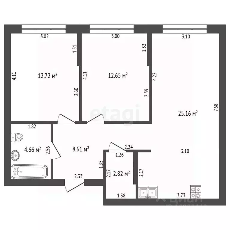 2-к кв. Тюменская область, Тюмень Харьковская ул., 72А (67.0 м) - Фото 1