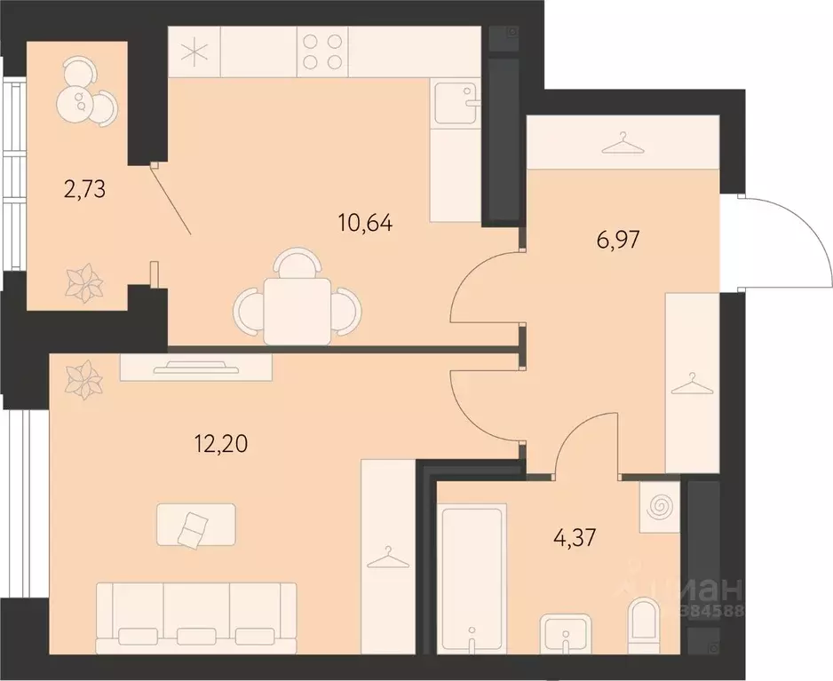 1-к кв. Свердловская область, Екатеринбург Академический мкр, Первый ... - Фото 0
