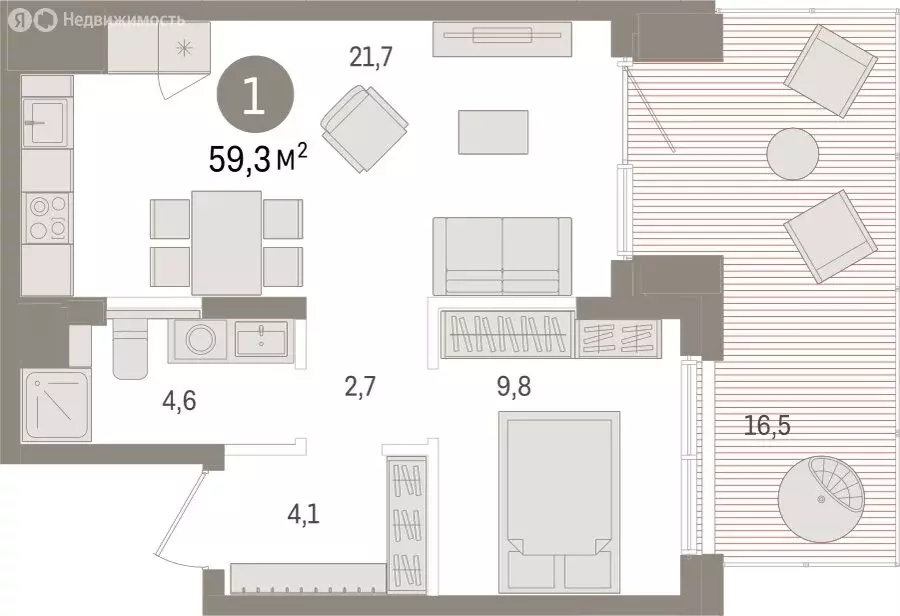 1-комнатная квартира: Новосибирск, улица Аэропорт (59.33 м) - Фото 1