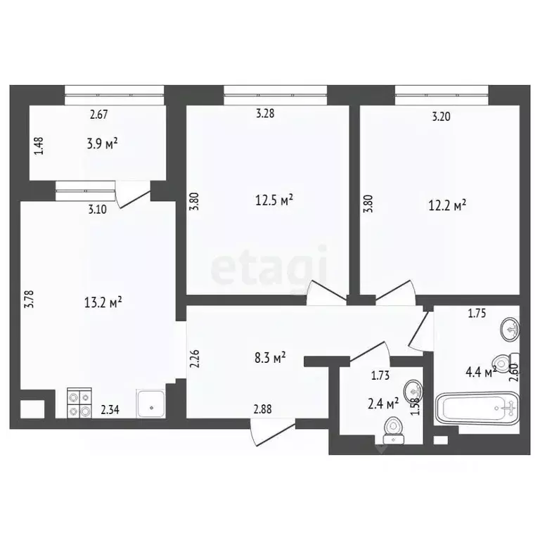 2-к кв. Тюменская область, Тюмень ул. Пожарных и Спасателей, 5 (52.8 ... - Фото 1