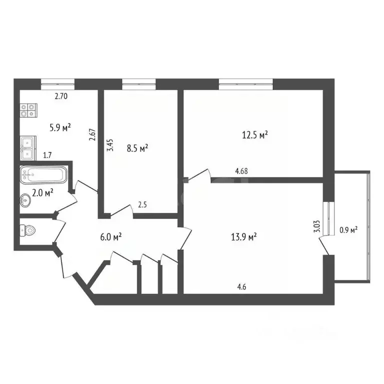 3-к кв. Крым, Феодосия ш. Симферопольское, 33Б (50.4 м) - Фото 2