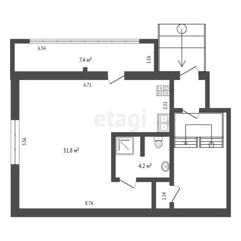 Квартира-студия: Феодосия, Революционная улица, 16 (49.4 м) - Фото 1