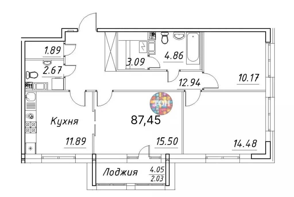 3-к кв. Санкт-Петербург просп. Авиаконструкторов, 54 (87.45 м) - Фото 1