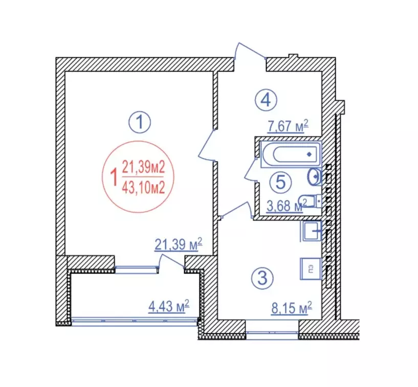 1-комнатная квартира: Уфа, улица Лётчиков, 1/8 (43.1 м) - Фото 0