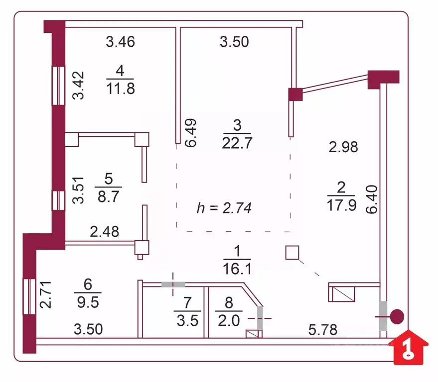 3-к кв. Омская область, Омск просп. Комарова, 19 (92.2 м) - Фото 2