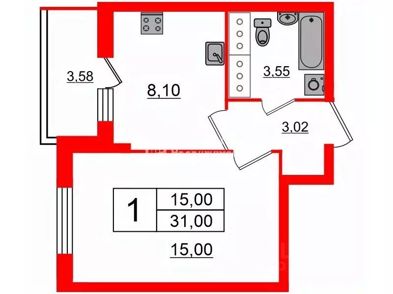 1-к кв. Санкт-Петербург ул. Плесецкая, 10 (31.0 м) - Фото 1