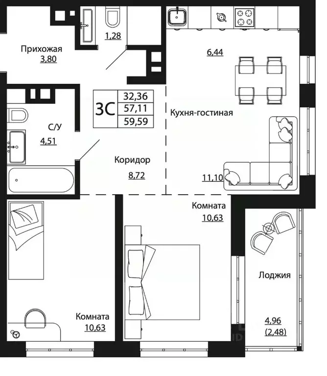 3-к кв. Ростовская область, Ростов-на-Дону ул. Текучева, 370/2 (58.6 ... - Фото 0