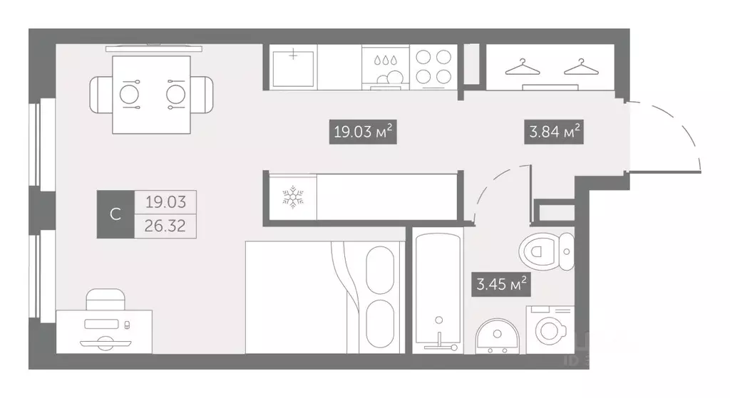 Студия Санкт-Петербург ул. Архивная, 5 (26.32 м) - Фото 0