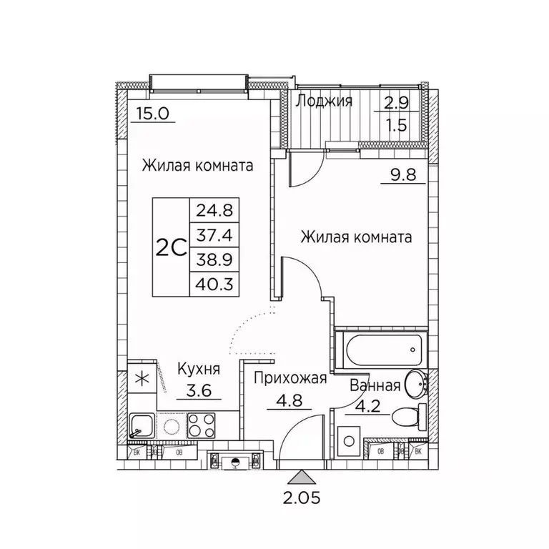 2-к кв. Приморский край, Владивосток ул. Расула Гамзатова, 7к2 (40.3 ... - Фото 1