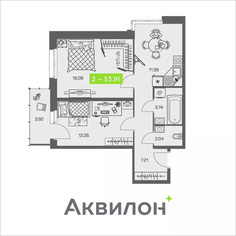 2-к кв. Архангельская область, Архангельск ул. Валявкина, 38 (53.91 м) - Фото 1