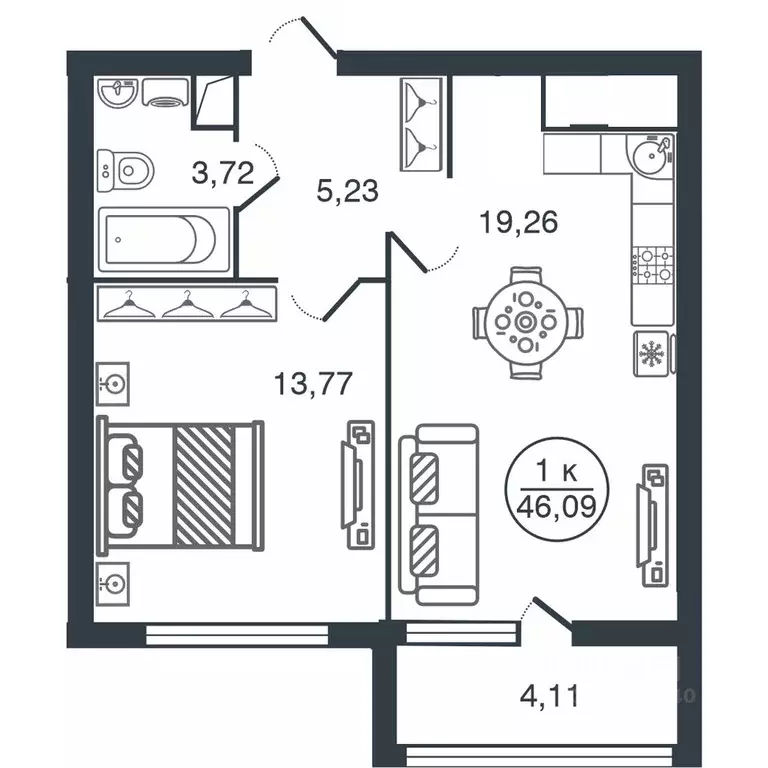 1-к кв. Тверская область, Тверь Бурашевское ш., 60 (46.09 м) - Фото 1