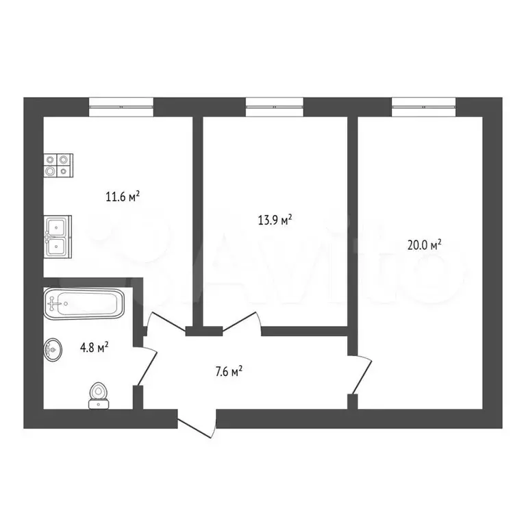 2-к. квартира, 59 м, 3/16 эт. - Фото 0