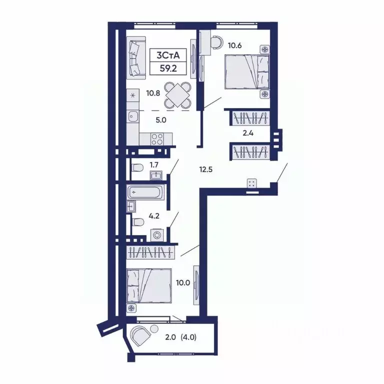 3-к кв. Новосибирская область, Новосибирск Горизонт жилой комплекс ... - Фото 2