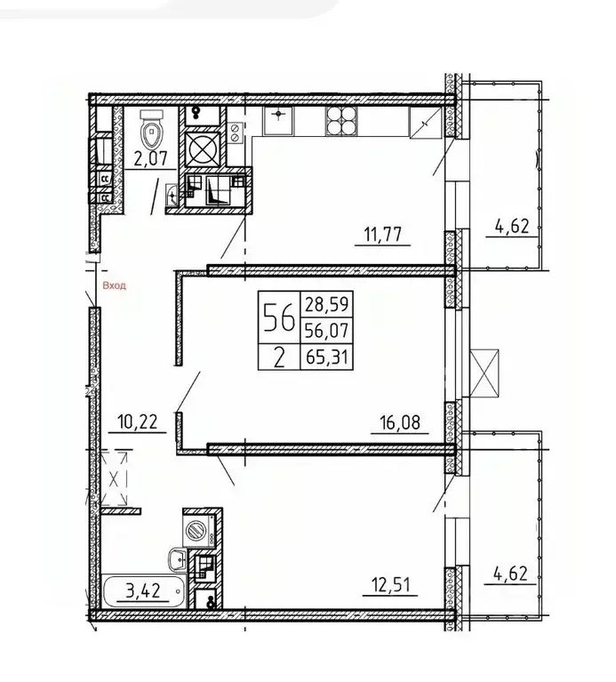 2-к кв. Ставропольский край, Пятигорск Центр мкр,  (65.31 м) - Фото 1