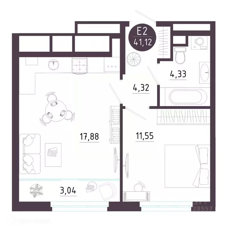1-к кв. Рязанская область, Рязань Московское ш. (41.12 м) - Фото 1