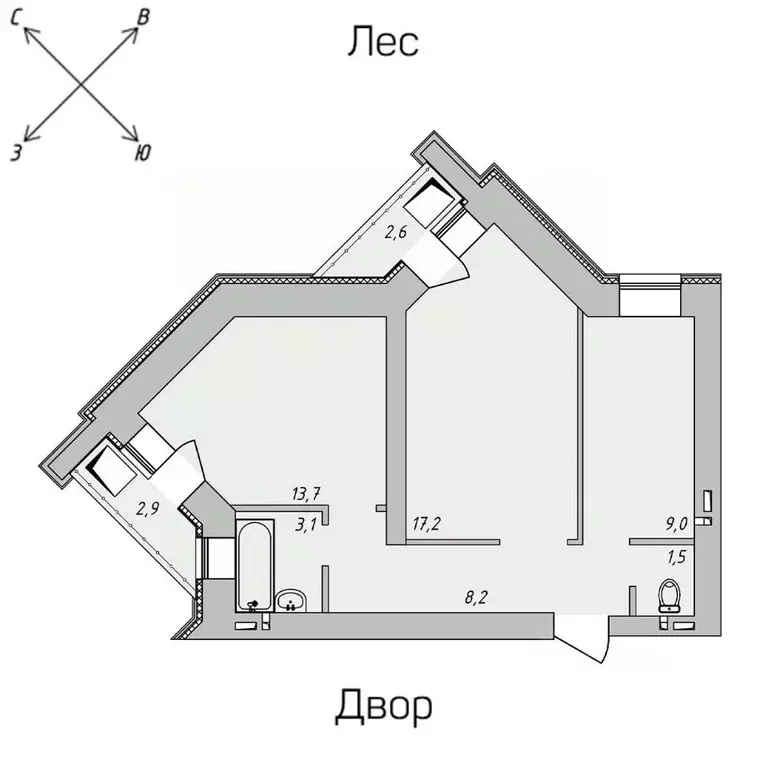 2-к кв. Томская область, Томск Нижний пер., 51 (54.35 м) - Фото 1