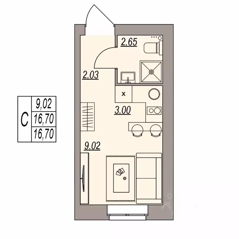 Студия Волгоградская область, Волгоград ул. Расула Гамзатова (16.7 м) - Фото 1