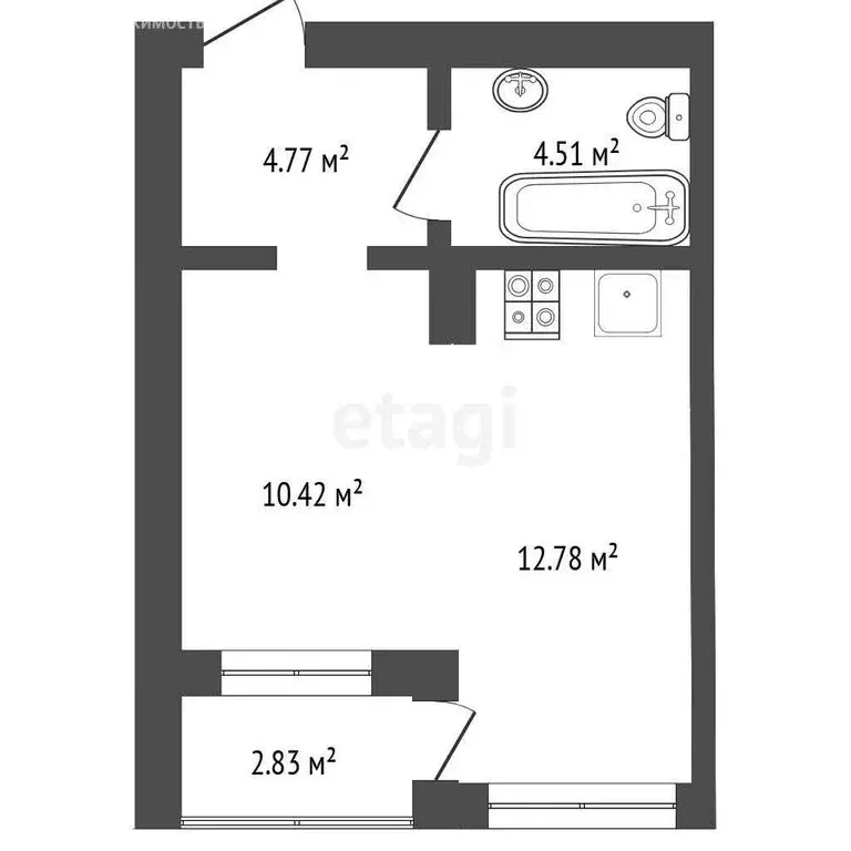 Квартира-студия: Тюмень, улица Василия Севергина, 2к3 (32.4 м) - Фото 1