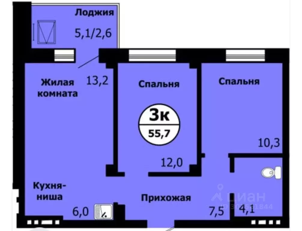 3-к кв. Красноярский край, Красноярск ул. Лесников, 25А (52.0 м) - Фото 0