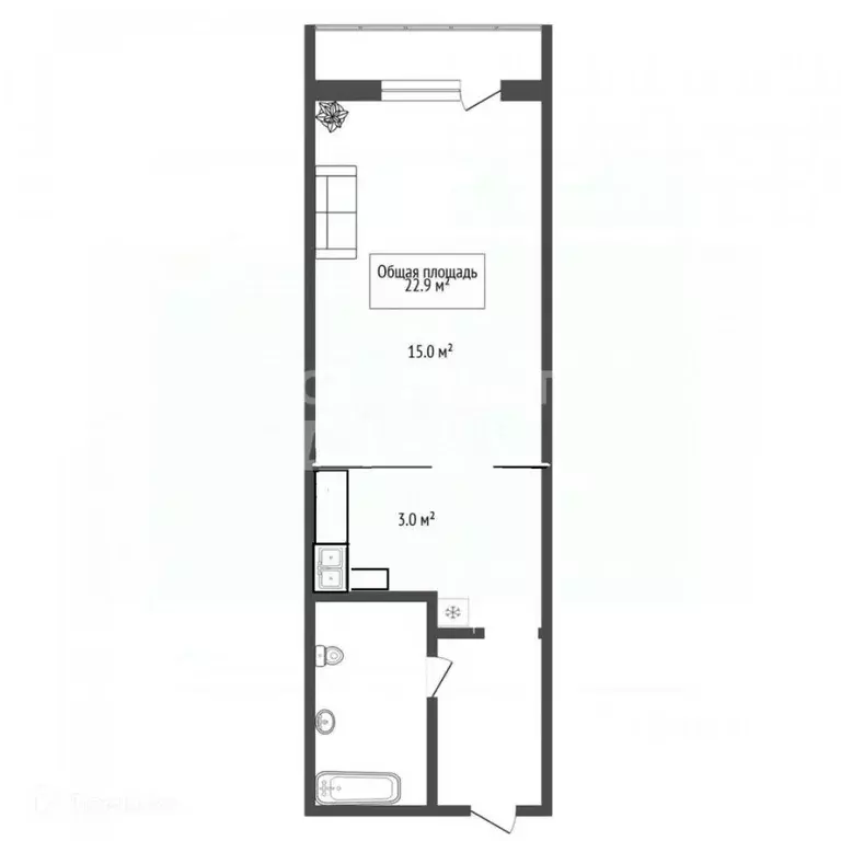 Студия Новосибирская область, Новосибирск ул. Забалуева, 90 (23.0 м) - Фото 1