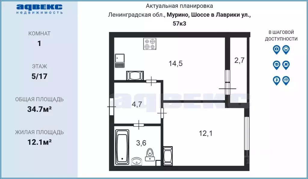 1-к кв. Ленинградская область, Мурино Всеволожский район, ул. Шоссе в ... - Фото 1