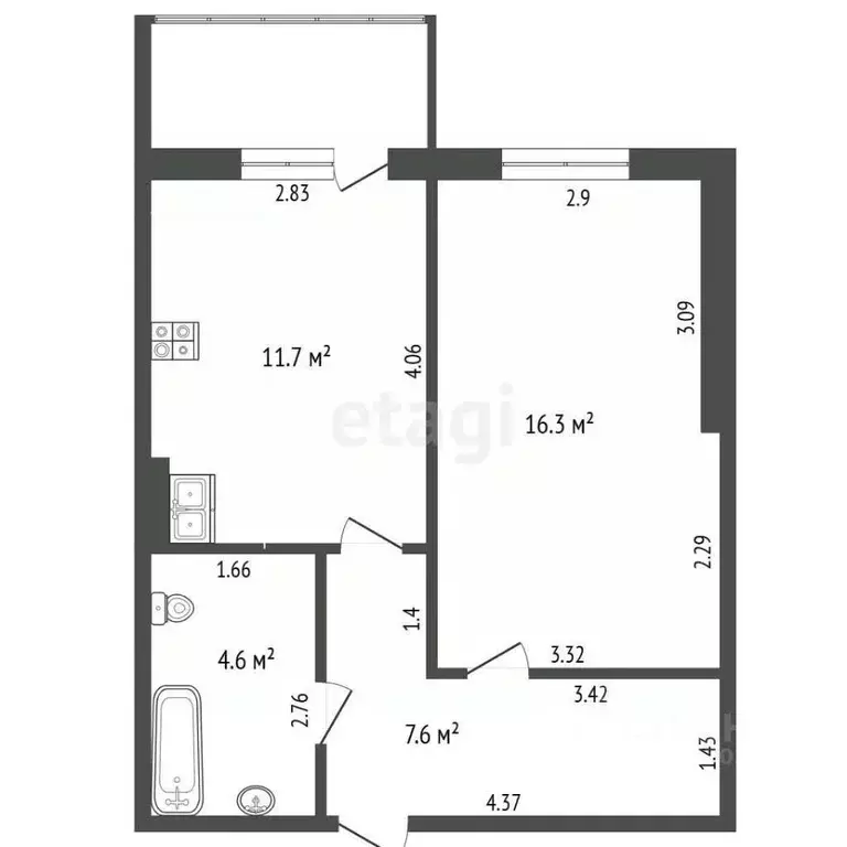 1-к кв. Ямало-Ненецкий АО, Новый Уренгой Энтузиастов мкр, 3 (39.8 м) - Фото 2