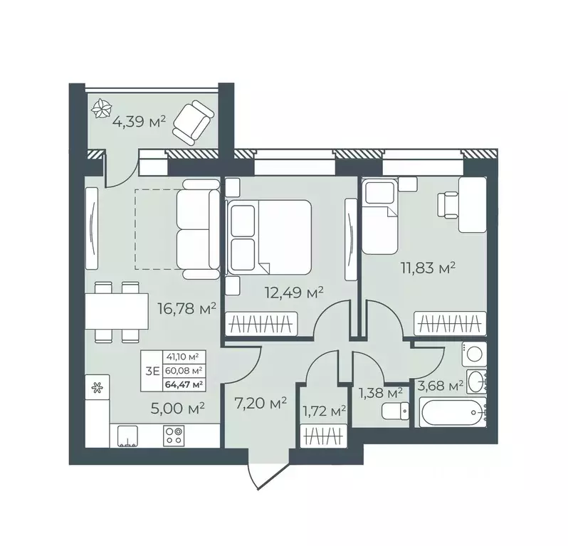 3-к кв. Воронежская область, Бобров  (64.47 м) - Фото 1