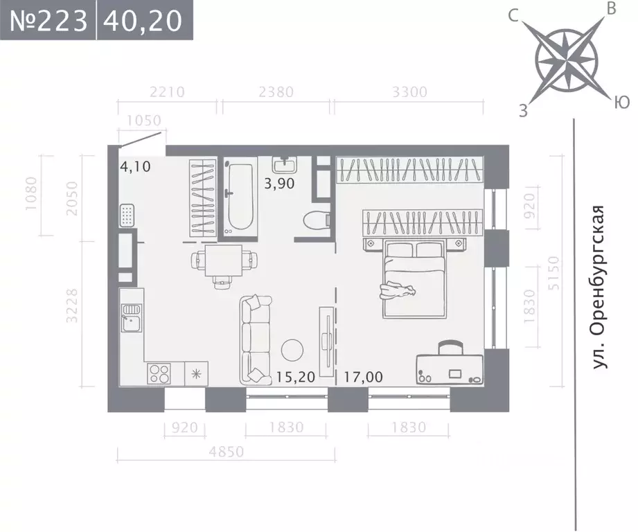 1-к кв. Татарстан, Казань ул. Шишкина (40.2 м) - Фото 0