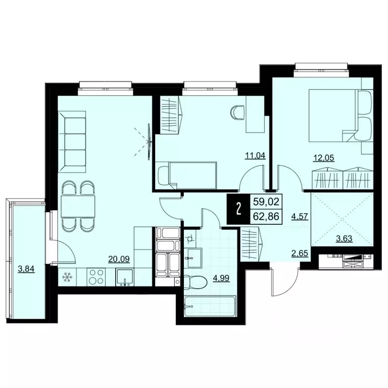 2-к кв. Самарская область, Самара Южное ш., 7А (60.94 м) - Фото 1