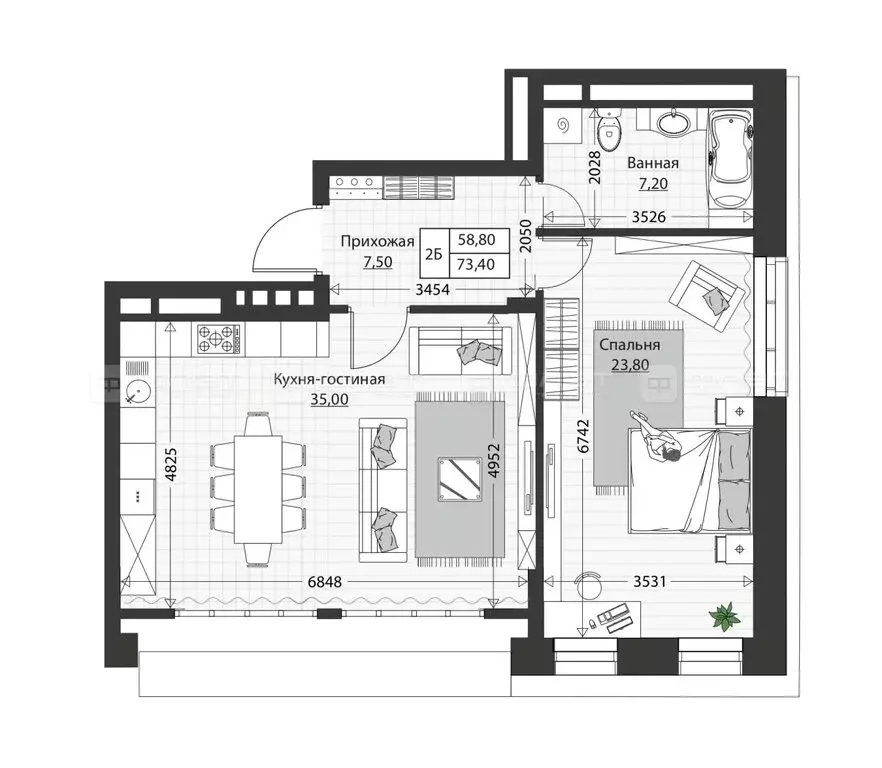 2-комнатная квартира: Казань, Московская улица, 30 (73.4 м) - Фото 1
