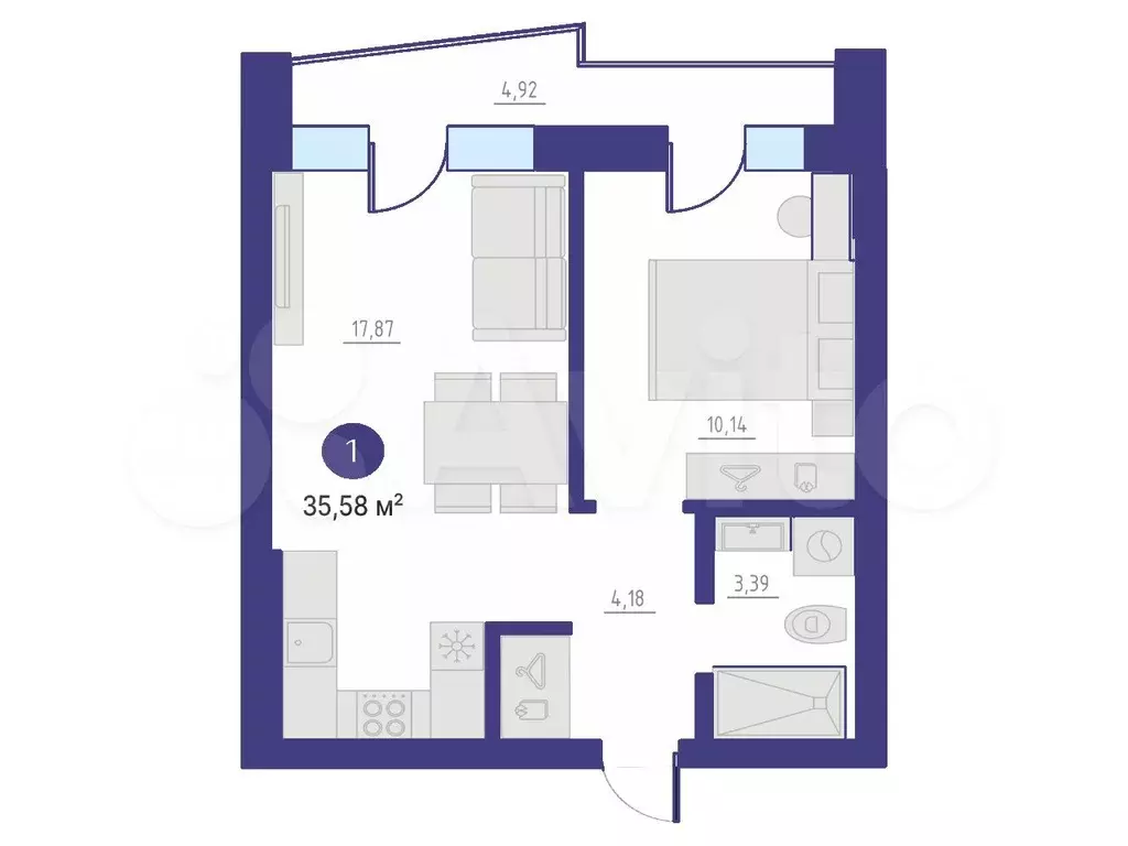 1-к. квартира, 35,6 м, 3/4 эт. - Фото 1