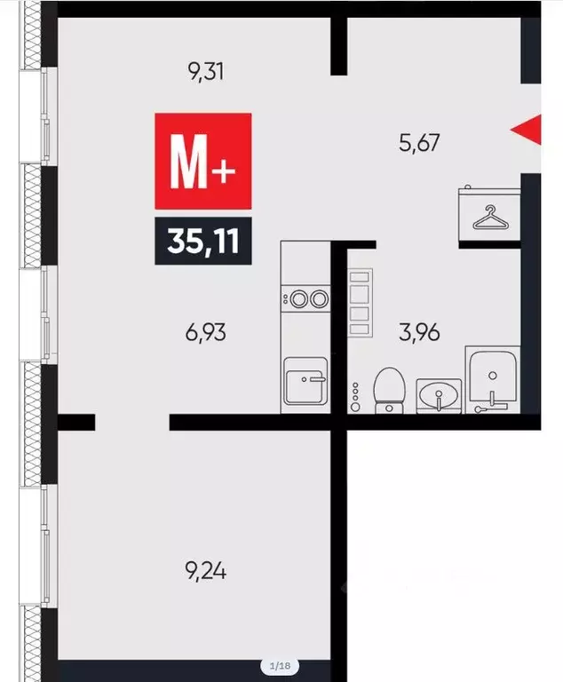 2-к кв. Иркутская область, Иркутск Смартаменты жилой комплекс (34.96 ... - Фото 2