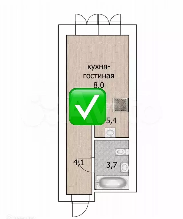 Квартира-студия, 22,4 м, 7/20 эт. - Фото 0
